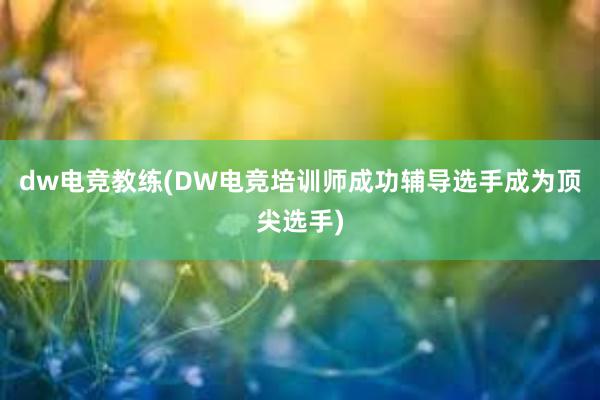 dw电竞教练(DW电竞培训师成功辅导选手成为顶尖选手)