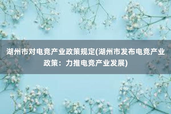 湖州市对电竞产业政策规定(湖州市发布电竞产业政策：力推电竞产业发展)