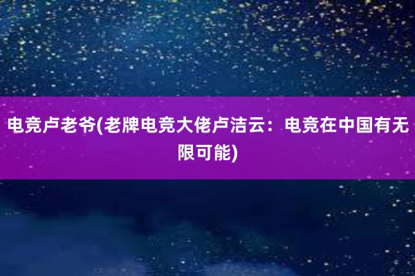 电竞卢老爷(老牌电竞大佬卢洁云：电竞在中国有无限可能)