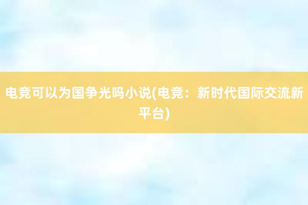 电竞可以为国争光吗小说(电竞：新时代国际交流新平台)