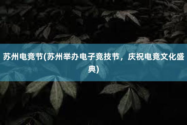 苏州电竞节(苏州举办电子竞技节，庆祝电竞文化盛典)